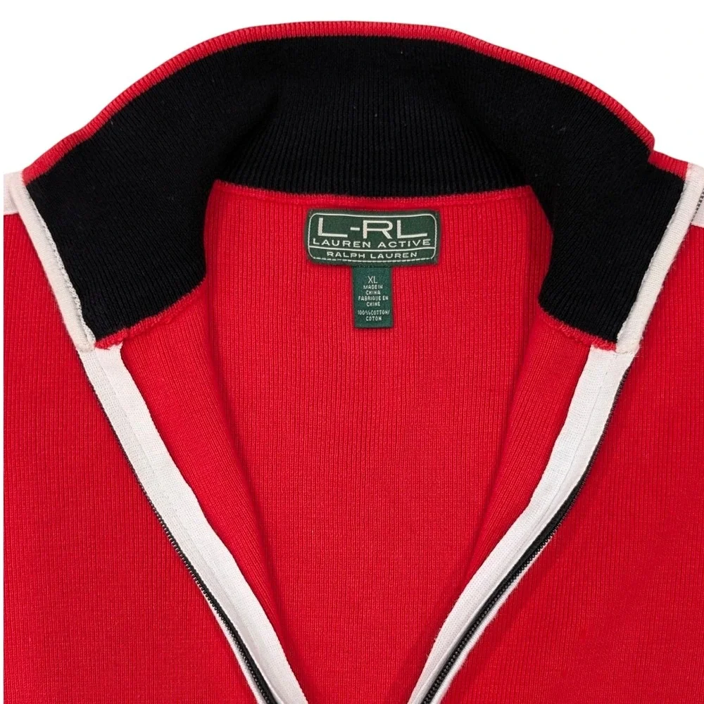 Lauren Active Ralph Lauren Red Colorblock‎ 1/4 Zip Sweater White Trim XL